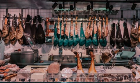 Meat displayed in a butcher shop