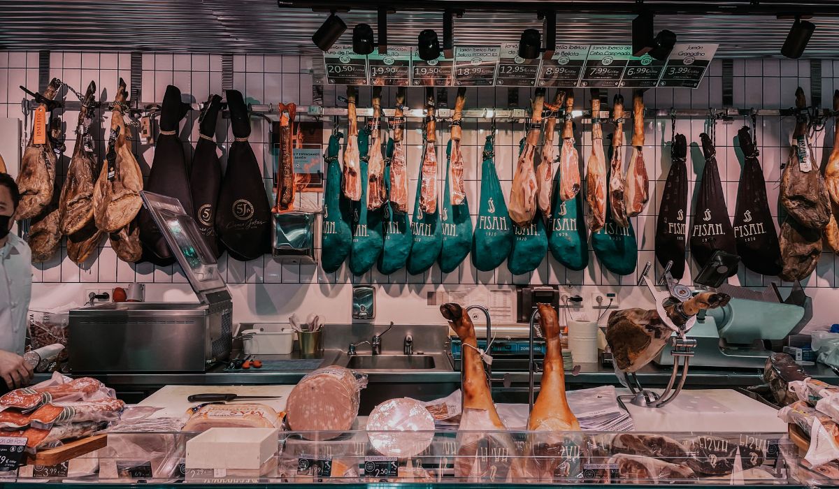 Meat displayed in a butcher shop