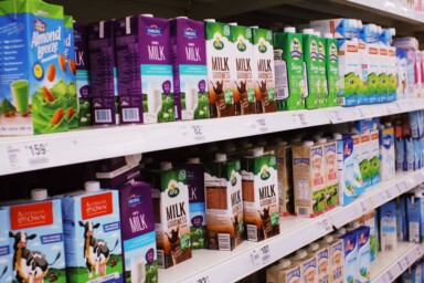 Cartons of milk in supermarket