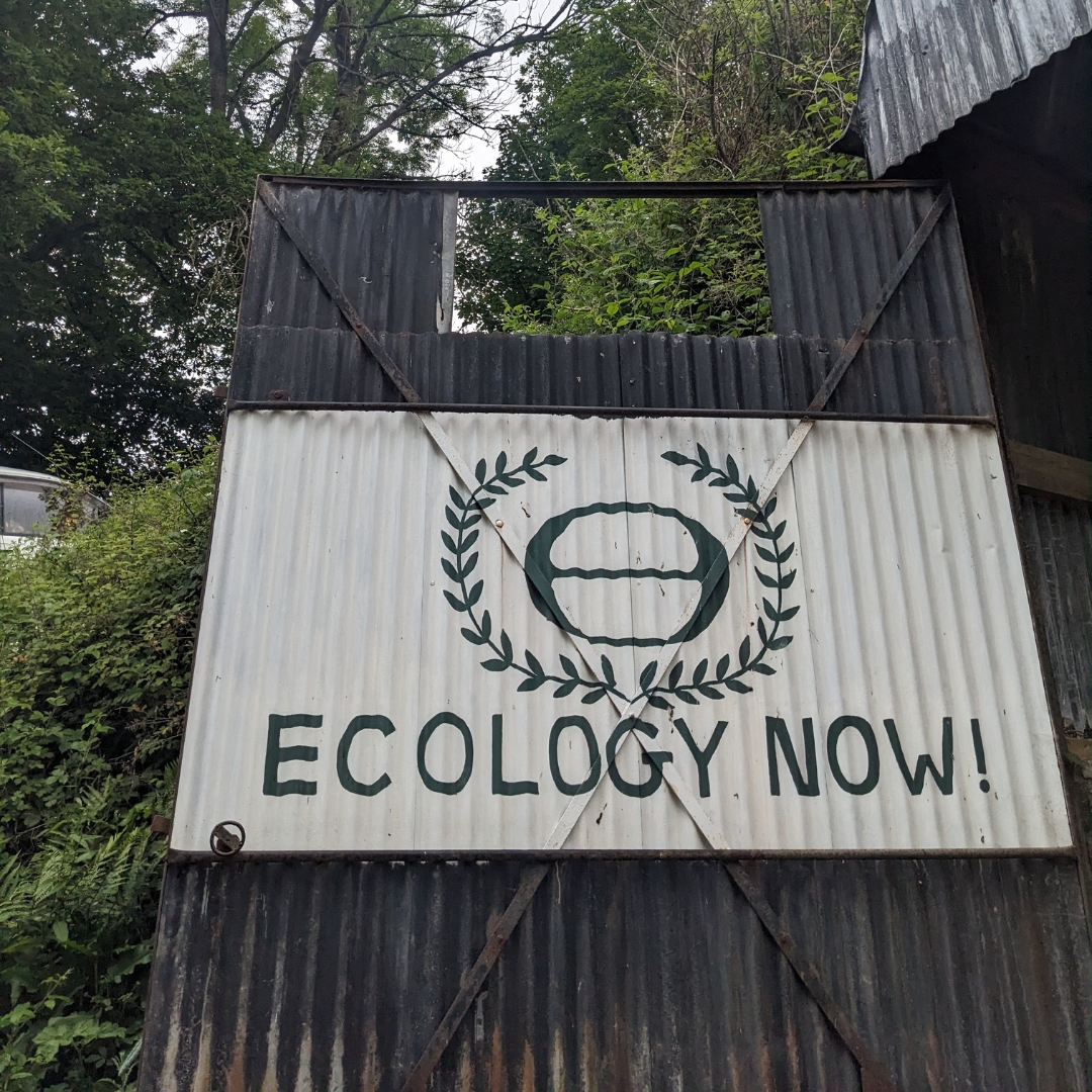 A banner that reads ECOLOGY NOW!