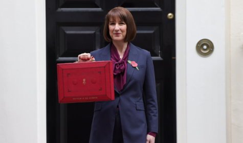 Rachel Reeves, Chancellor of the Exchequer, stands in front of 10 Downing Street holding the red budget briefcase following the announcement of Labour's 2024 budget – picture courtesy of the HM Treasury